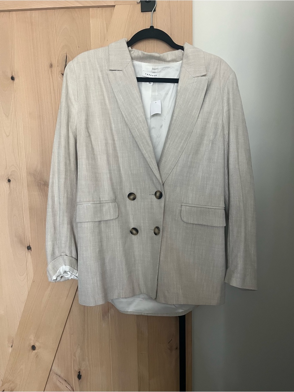 Topshop Double-Breasted Light Beige Blazer